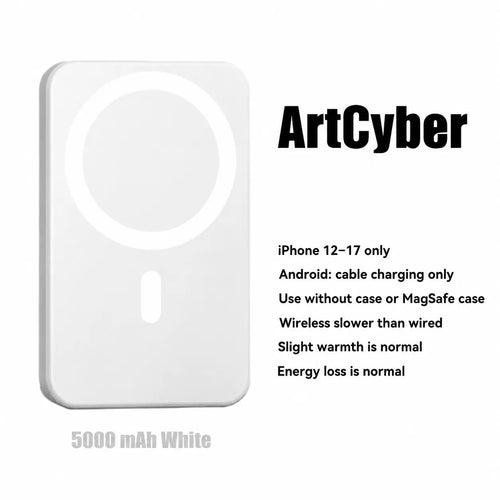5000mAh Magnetic Wireless Power Bank, Portable Mini Charger for 12–17 Series Smartphones & Qi Devices, Up to 15W Wireless Charging, USB-C Battery Pack for Travel, Daily Use & Father’s Day Gift - Color: 5000mAh White