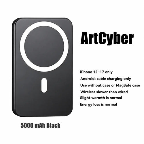 5000mAh Magnetic Wireless Power Bank, Portable Mini Charger for 12–17 Series Smartphones & Qi Devices, Up to 15W Wireless Charging, USB-C Battery Pack for Travel, Daily Use & Father’s Day Gift